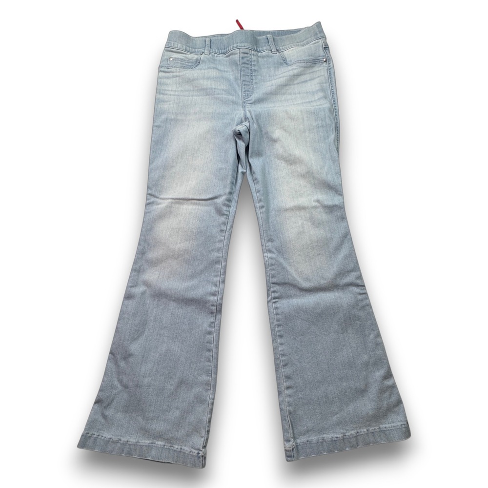 Spanx Flare Jeans Light Wash Pull On Denim Boho Chic Women XL Petite Blue 20348Q